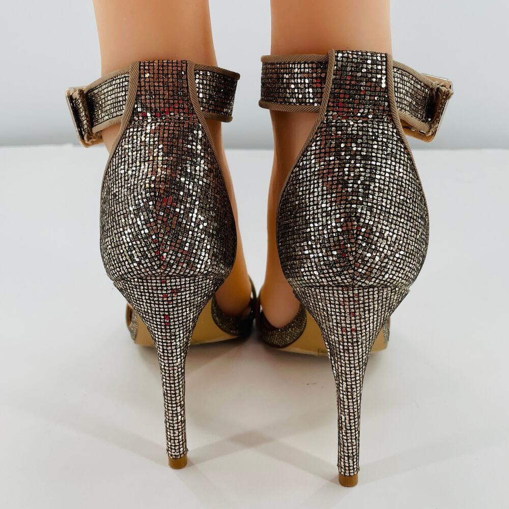 Mix No 6 Laela Pewter Metallic Glitter Strappy Ankle Stiletto Heel Sandals 6.5 - Picture 6 of 10